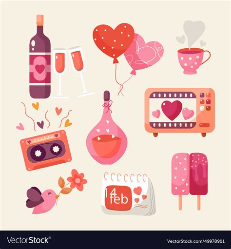 Valentines Day Stickers Set Isolated On White Vector Image