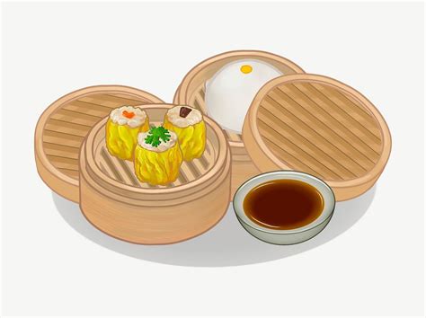 Chinese Food Illustration Collage Element Premium PSD Illustration