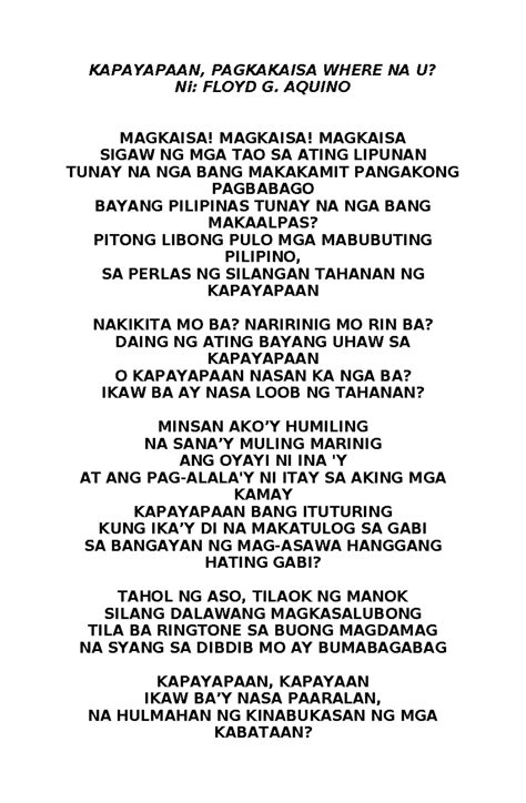 Kapayapaan Sabayang Pagbigkas Kapayapaan Pagkakaisa Where Na U