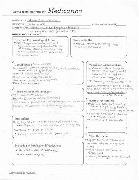 Lidocaine Med Template Nurs 110 Studocu