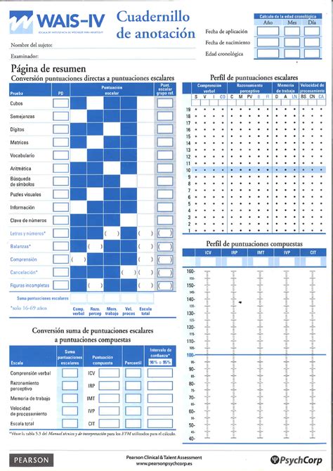 Wais Iv Cuadernillo De Anotaci N Evaluaci N Psicol Gica Studocu