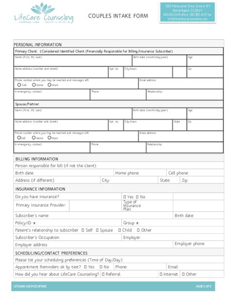 Fillable Online Client Intake Form Couples Fax Email Print Pdffiller