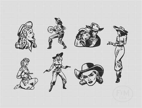 Cowgirl Svg Png Eps Dxf Bundle Western Women Illustrations Etsy