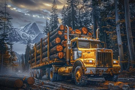 Premium Photo Logging Truck Loaded With Freshly Cut Logs On Their Way