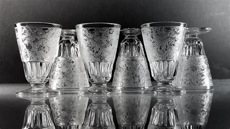 Etched Footed Tumblers Paden City Spring Orchard 3 Ounce Acid