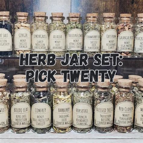 Twenty Bottled Herbs for Witchcraft and Spell Work Apothecary Labeled ...