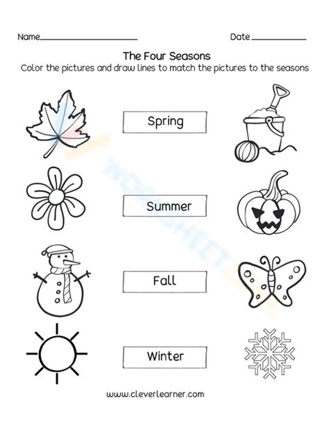 Four Seasons And Their Features Worksheet