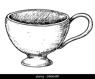 Teacup Engraving Tea Cup And Saucer In Hand Drawn Style Stock Vector