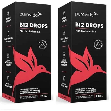 Kit 2x Vitamina B12 Drops Metilcobalamina Puravida 20ml BS