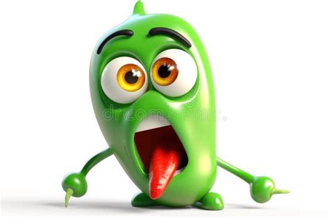 Funny Illustration Of Hot Cute Cartoon Green Jalapeno Generative Ai Stock Illustration