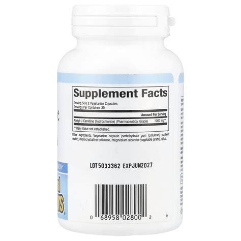 Natural Factors Acetyl L Carnitine Mg Vegetarian Capsules