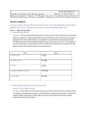 Chm L Experiment Data Sheet Docx Name Sebastian Rodriguez