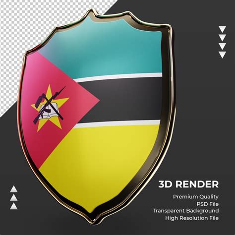 3D escudo bandeira de Moçambique renderizando vista correta PSD Premium