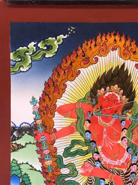 Tibetan Thangka Of Kurukulla Yogini With Real Gold Red Tara