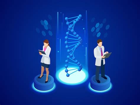 Premium Vector Isometric Digital Dna Structure In Blue Background