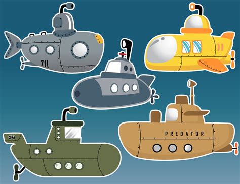 vector set of different submarine cartoon 22116388 Vector Art at Vecteezy