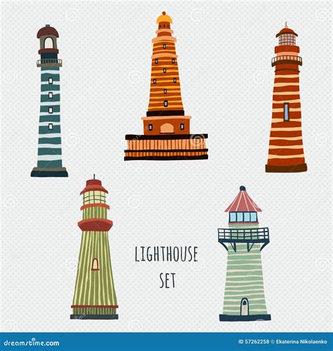 Set Of Cartoon Lighthouses Icons Pencil Drawing Cartoondealer