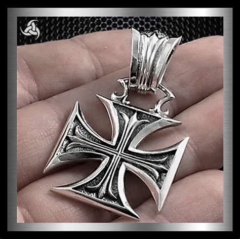 Biker Pendant Maltese Iron Cross Design Sterling Silver Sinister