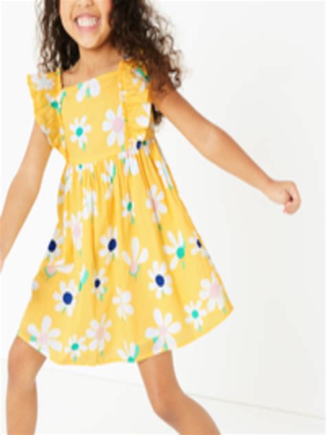 Buy Marks And Spencer Girls Yellow Floral Print Fit And Flare Dress Dresses For Girls 11708254