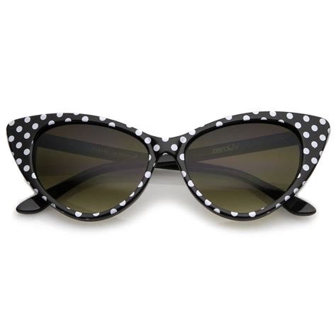 Womens Retro Polka Dot Oversize Cat Eye Sunglasses 50mm Black White