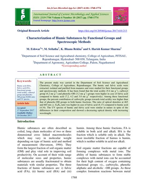 Pdf Characterization Of Humic Substances By Functional Groups And