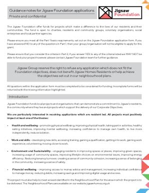 Fillable Online Guidance Notes For Jigsaw Foundation Application Form