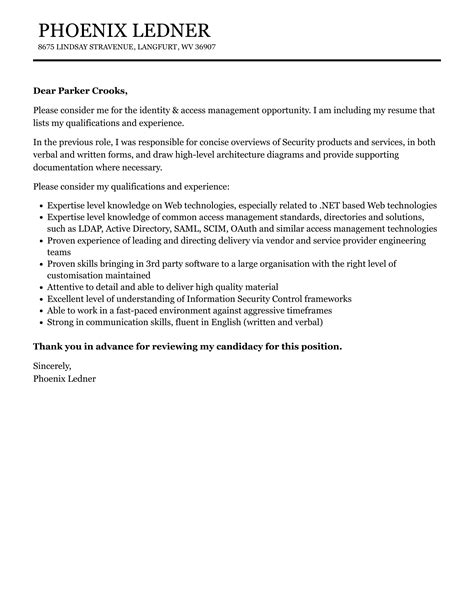 Identity Access Management Cover Letter Velvet Jobs