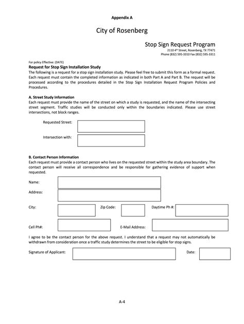 Fillable Online City Of Rosenberg Policies And Procedures For Stop Sign