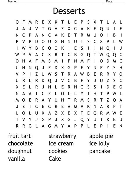 Desserts Word Search WordMint