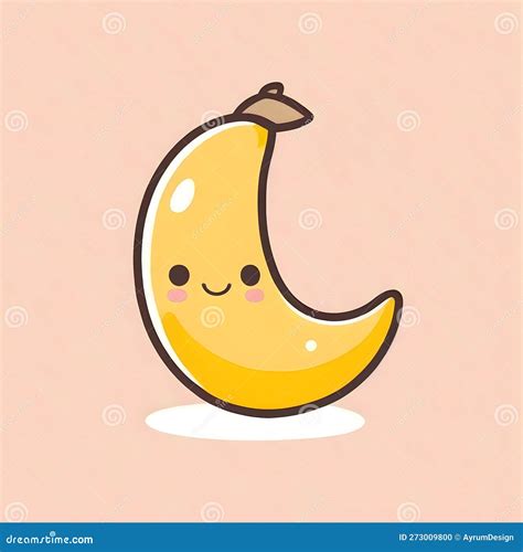 Cute Little Banana Fruit With Kawaii Face Funny And Friendly Food