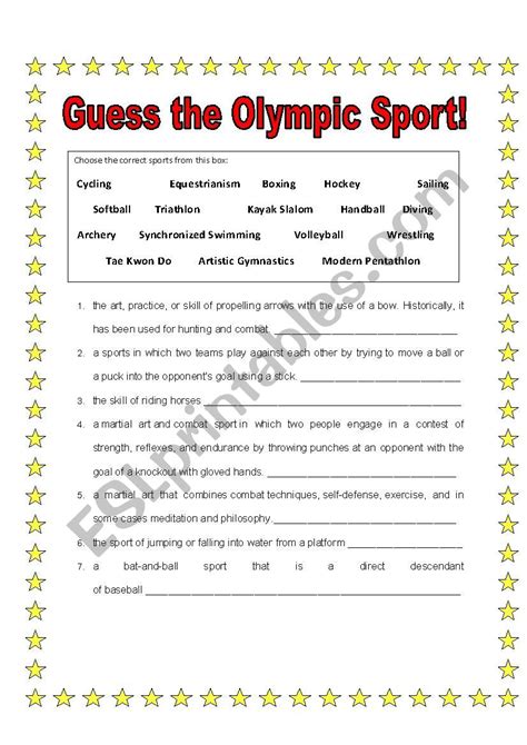 Guess The Olympic Sport ESL Worksheet By Jwendt