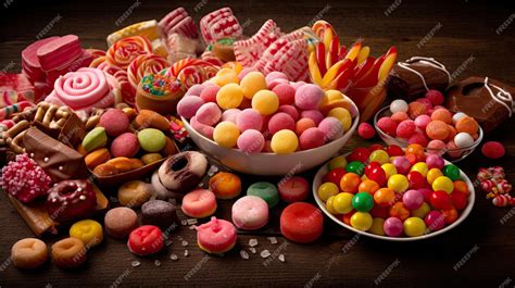 Premium Photo | A variety of candy and sweets are on a table.