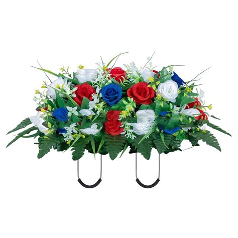 Weatherproof Memorial Flower Saddle - Artificial Rose Cemetery Decor