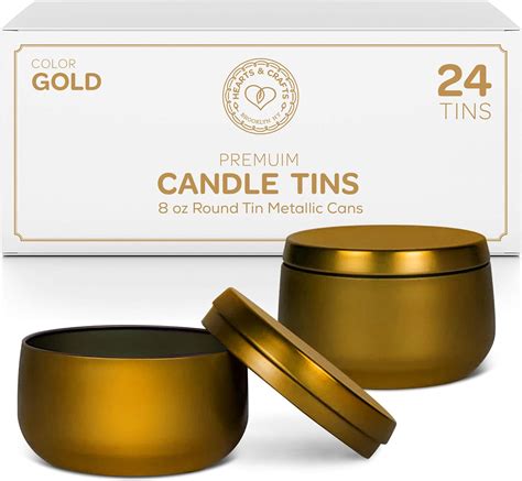 Buy Hearts And Crafts Gold Candle Tins 8 Oz With Lids 24 Pack Of Bulk Candle Jars For Making