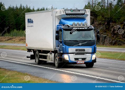 Blue Volvo FE Reefer Truck On Motorway Editorial Photography Image