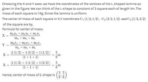 The X Y Coordinates Of The Centre Of Mass Of A Uniform L Shaped