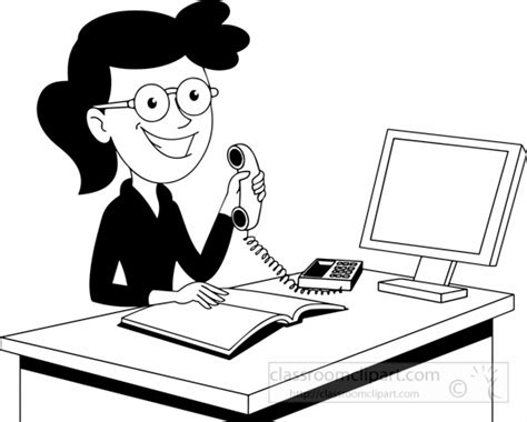 Occupations Black and White Outline Clipart - black-white-receptionist ...