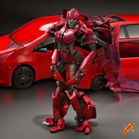 Photograph Of A Red Female Autobot Resembling A Red Prius On Craiyon