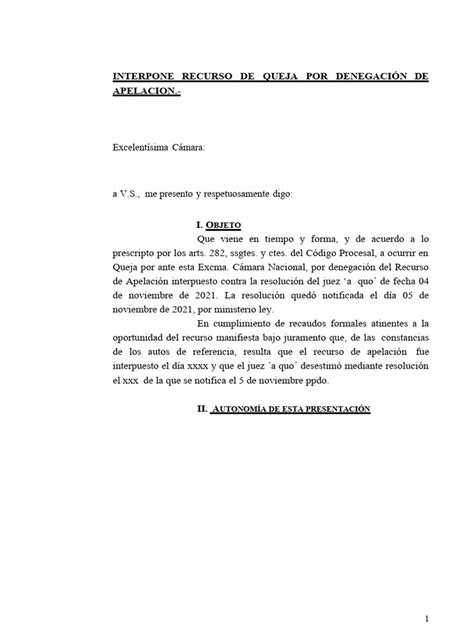 Interpone Recurso De Queja Pdf Apelación Demanda Judicial