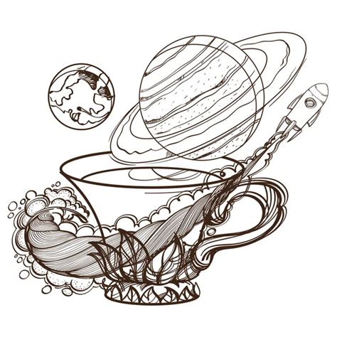 Mug Of Coffee And Planets Sketch Stock Vector Image By Filkusto