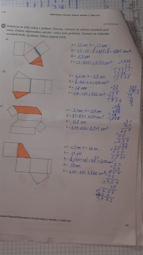 VI 3 Siatki brył stawy Pokoloruj na żółto jedną z podstaw Dorysuj i