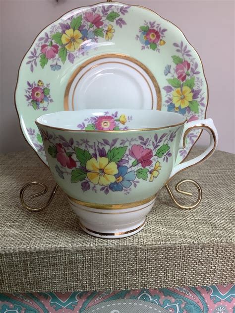 Colclough Teacup And Saucer Bone China Made In England Floral Mint