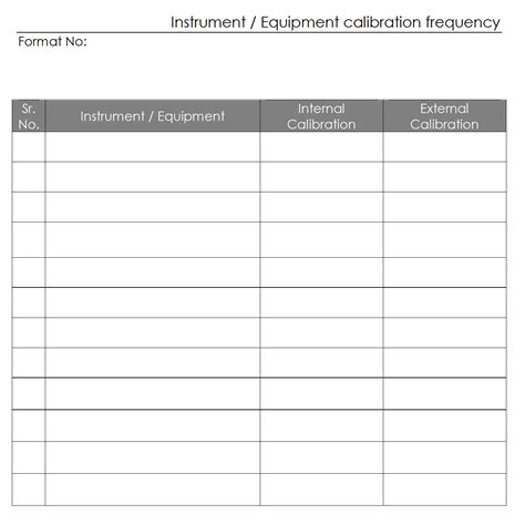 Printable Calibration Log Sheet