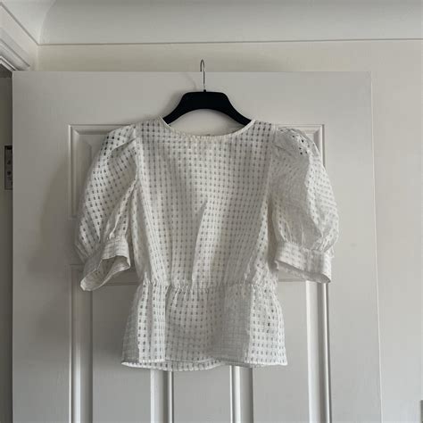 White Checked Topshop Blouse Peplum Top Has A Depop