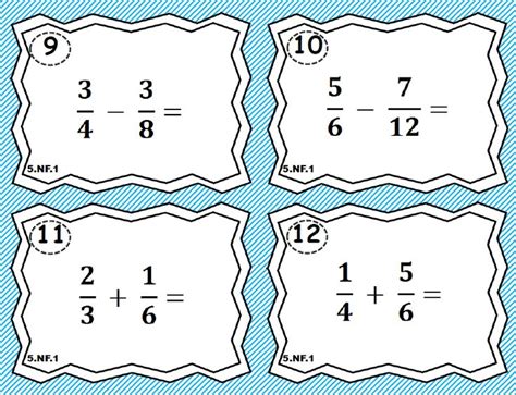 5 NF 1 Task Cards Add And Subtract Fractions 5th Grade Math Centers