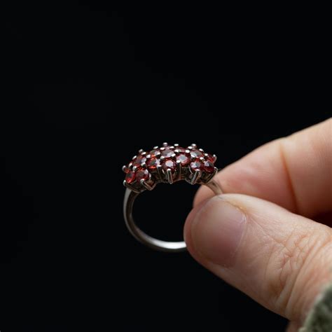 Silver Ruby Ring With Orangey Red Rubies in a 3 Row Cluster - Etsy