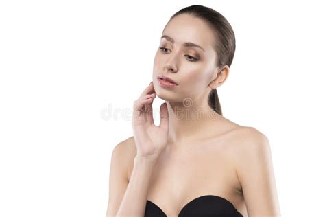 Beauty Female Portrait With Naked Shoulders Isolated On White Stock Image Image Of Finger