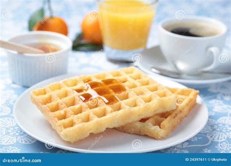 Breakfast with waffles stock image. Image of closeup - 24397611