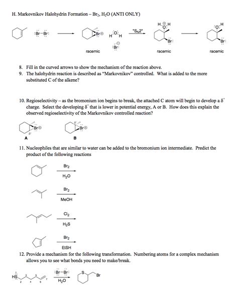 Solved H Markovnikov Halohydrin Formation Br2 H2o Anti