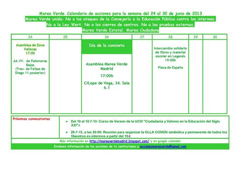 Mareaverde Calendario De Acciones De La Marea Verde Para La Semana Del